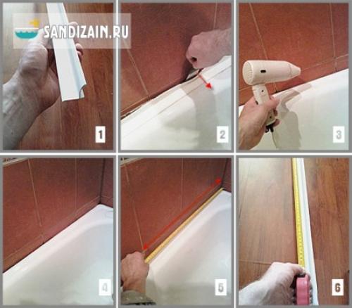 Как приклеить самоклеющийся уголок на ванну. Пластиковый бордюр для ванной: установка + фото